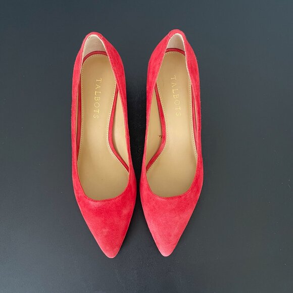 EUC Talbots Sylvie Red Suede Kitten Heel Pumps - Size 7 (Talbots Size 7.5) - Picture 2 of 6